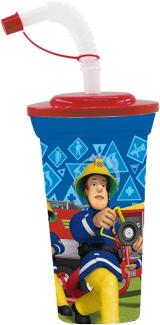 Trink-Becher mit Strohhalm | Feuerwehrmann Sam | 500 ml | Kunststoff | Tasse