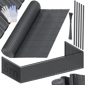 KESSER® PVC Sichtschutzmatte Sichtschutzzaun 100x500 cm | Balkonverkleidung Windschutz | verstärkte Lamellen für Garten Balkon & Terrasse | Balkonumrandung inkl. Kabelbindern & Abdeckung Anthrazit