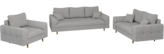 S-Style Möbel Polstergarnitur 3+2+1 Zara mit Braun Holzfüßen im skandinavischen Stil aus Cord-Stoff, (1x 3-Sitzer-Sofa, 1x 2-Sitzer-Sofa, 1x Sessel), mit Wellenfederung