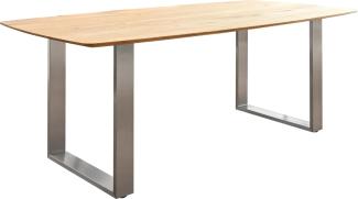 Esstisch Edge Boot 200x100x2,5-3 Eiche Natur Edelstahl Schmal Schweizer Kante