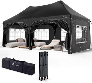 VOUNOT 3x6 m Pavillon Wasserdicht mit 6 Seitenwänden, Faltpavillon Stabil, Partyzelt Winterfest, UV-Schutz 50+, Gartenzelt Faltbar mit 6 Sandsäcken und Tragetasche, Schwarz