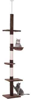 PawHut Kratzbaum Deckenhoch höhenverstellbar, Katzenbaum mit Sisalsäulen, für Garten, Balkon, Braun