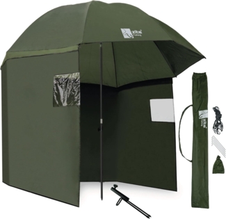 Zite Angelschirm Schirmzelt 250cm mit abnehmbarem Windschutz & Seitenfenstern, wasserabweisende Beschichtung
