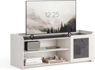 Mondeer Lowboard TV-Schrank, Fernsehtisch, mit 1 Tür und gehärtetem Glas, 120 x 40 x 45 cm, Creme