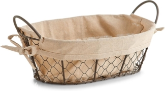 ZELLER 18091 Brotkorb mit Beutel Countrystyle, Metall/Leinen, 30 x 21 x 11 cm