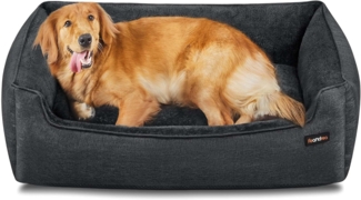 Feandrea Hundebett, Hundekissen in Leinenoptik, Hundekorb, erhöhte Ränder, rutschfeste Unterseite, Bezug abnehmbar waschbar, XL, für große Hunde, 110 x 75 x 27 cm, dunkelgrau PGW012G01