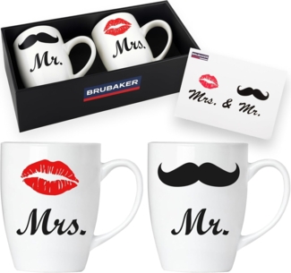 Mr. & Mrs. Tassen aus Keramik - Grußkarte und Geschenkpackung
