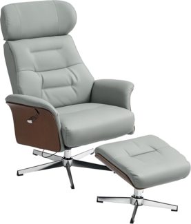 HOMCOM Relaxsessel mit Hocker, Fernsehsessel mit Liegefunktion, Drehbarer Liegesessel, (Ruhesessel, 2-St, TV-Sessel), für Wohnzimmer, bis 150 kg, Kunstleder, Stahl, Hellgrau