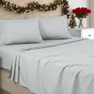 Utopia Bedding Bettwäscheset, gebürstete Mikrofaser, weiche Bettlaken für Kingsize-Bett, enthält 1 Bettbezug, 1 Spannbetttuch und 2 Kissenbezüge, tiefer Umschlag, Hellgrau