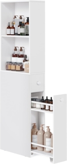 Vasagle Badkommode Badezimmschrank, mit Schubladen und höhenverstellbarer Ablage, MDF Weiß, 40 x 18 x 134,4 cm