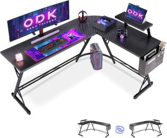 ODK Gaming Tisch, Computertisch, Gaming Schreibtisch mit runder Ecke, Gaming-Tisch mit Monitorablage (Kohlefaser Schwarz, 167x120 cm)