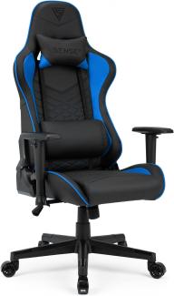 SENSE7 Gaming Spellcaster Bürostuhl Zocker Gamer Ergonomischer Stuhl Armlehne Einteiliger Stahlrahmen Einstellbarer Neigungswinkel Schwarz-Blau, Leder, 43-52 x 69,5 x 57