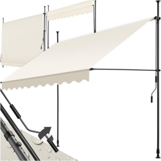 tectake® Klemmmarkise mit Handkurbel, Balkon Markise ohne Bohren, Markise höhenverstellbar, UV-beständig, wasserabweisend, Terrassenüberdachung, Sonnenschutz Terrasse & Balkon, Breite 250 cm - beige