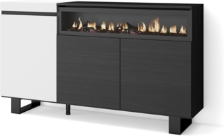 Skraut Home | Sideboard, Highboard | Kommode, Komodenschrank | 150 x 87 x 35 cm | 3 Türen | Elektrokamin. Maße | Industriedesign | Moderner Stil | Weiß und Schwarz