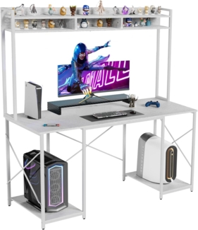 Devoko Schreibtisch 120 X 60 X 162 cm, Schreibtisch mit Stauraum Computertisch mit Regal & Monitorständer, pc Tisch fürs Homeoffice, Weiß