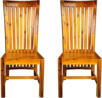 SAM® 2er Set Stilvoller Esszimmerstuhl Imke aus Akazie-Holz, Stuhl in zeitlosem Design, naturbelassene Optik, individuelle Maserung, Unikat für Ihr Wohnzimmer, Esszimmer, Küche, ‎46 x 58 x 104 cm
