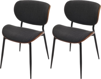 2er-Set Esszimmerstuhl HWC-O45, Bugholz Stoff (370g/m²) Öko-Tex FSC®-zertifiziert ~ Walnuss-Optik, dunkelgrau