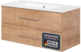 FACKELMANN B.PERFEKT Waschbecken mit Unterschrank 103 cm breit, Braun hell, Waschbecken Keramik Weiß