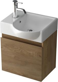 Alpenberger Badmöbel-Set - Gäste WC Waschbecken mit Unterschrank 45 cm Breit, (Badschrank 2-tlg, Waschtisch hängend), Waschbeckenunterschrank mit Softclose - Farbe Eiche - Rechts Becken