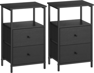 VASAGLE Nachttisch 2er Set, Beistelltisch mit 2 Stoffschubladen, Couchtisch mit Ablagen, 61 cm hoch, für Wohnzimmer, Schlafzimmer, aschschwarz-tintenschwarz-Mattschwarz LGS225B21