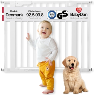 BabyDan Premier Türschutzgitter / Treppenschutzgitter zum Klemmen, 92.5 - 99.8 cm - hergestellt in Dänemark und vom TÜV GS geprüft, Farbe: Weiß