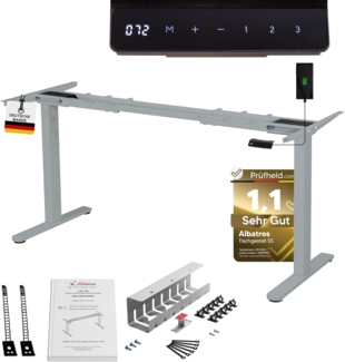 ALBATROS Schreibtisch-Gestell Lift S5S + Kabelkanal, Silber, 2X Motoren, elektrisch höhenverstellbar mit Memory-Funktion, Kollisionsschutz und Soft-Start/Stop