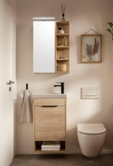 Schildmeyer Gäste WC Set Mads - Waschtisch und Spiegelschrank 702059, weißeiche Dekor