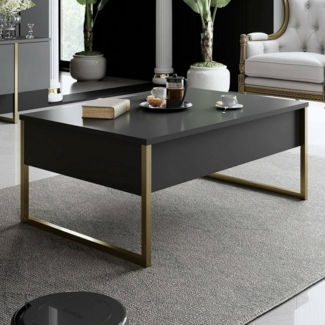 Dmora - Wohnzimmertisch Canis, Niedriger Wohnzimmertisch, Kaffeeregal, Couchtisch für Sofa, 90x60h40 cm, Anthrazit und Gold