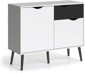 Dmora Sideboard mit zwei Türen und einer Schublade, schwarz-weiß, Maße 98 x 81 x 39 cm