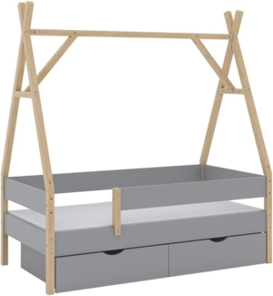 VitaliSpa® Kinderbett Bali, Grau, 80x160 cm mit 2 Schubladen und Matratze