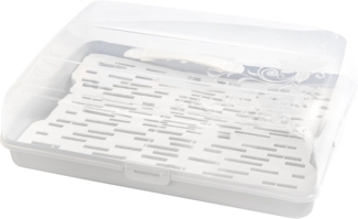 BranQ - Home essential rechteckiger Kuchenbehälter mit 2 Kühleinsätzen, aus Kunststoff (PP), mit hoher Abdeckung, praktischem Tragegriff, BPA-frei, transparent/cream