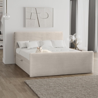 Kaiser Möbel Boxspringbett Boxspringbett mit bettkasten und topper TRENTO stoff Plüsch Cord, mit Topper mit Bettkasten