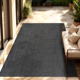 Paco Home Outdoor Teppich Wetterfest Wohnzimmer Balkon Küchenteppich Flachgewebe Sisaloptik Meliert Einfarbig, Grösse:160x220 cm, Farbe:Anthrazit