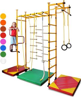 NiroSport Sprossenwand für Kinderzimmer M3 aufbau ohne bohrungen Made in Germany Metallsprossen Gelb Raumhöhe 220 - 270 cm