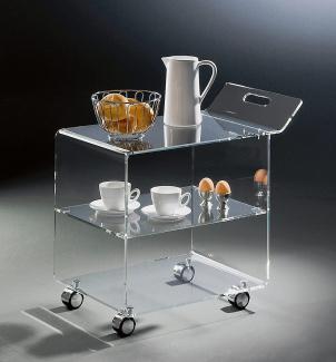 Hochwertiger Acryl-Glas Servierwagen / Teewagen mit 4 Chromrollen, klar, 63 x 38 cm, H 59 cm, Acryl-Glas-Stärke 8 mm, 63 x 38 cm, H 59 cm,