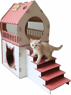 Jungengel Tierhaus XL Katzenhütte Katzenhaus Rosa Pink Holz Katzenhöhle Katzenbett, XL 65×70×30 cm, Einfache Montage mit Anleitung, Robust & Hingucker!