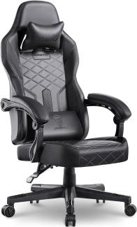 Dowinx Gaming Stuhl Racing Gamer Stuhl mit Frühling Kissen, Ergonomischer Gaming Sessel mit Massage Lendenwirbelstütze, Bürostuhl PU Leder PC-Stuhl Verbreiterte Rückenlehne 180KG (Schwarz)