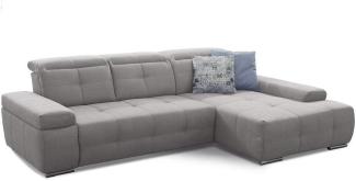 Cavadore Ecksofa Mistrel mit verstellbaren Kopfteilen, L-Form Sofa mit leichter Fleckentfernung dank Soft Clean, geeignet für Haushalte mit Kindern, Haustieren, 273 x 77 x 173, hellgrau