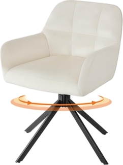 Sweetcrispy Esszimmerstuhl, 360° Drehstuhl Esszimmer, Küchenstuhl, Samt Schminktisch Stuhl, bis 120 kg belastbar, Sessel mit Armlehnen Stahlbeine, Schreibtischstuhl für Arbeitszimmer, Beige