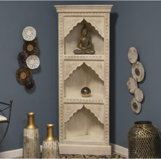 DRW Eckregal mit 3 Holzregalen Griff in Weiß Decape 55 x 40 x 140 cm, Holz, 55 x 40 x 140 cm