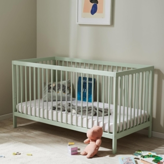 Kids Collective Babybett Kinderbett Gitterbett 60x120 & 70x140 cm mit Matratze höhenverstellbarer Lattenrost & herausnehmbare Sprossen stabiles Buchenholz | ab Geburt bis 3. Lebensjahr | grün