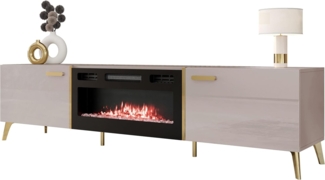 TV-Lowboard Picru 2D EF mit Kamin (Farbe: Cashmere / Cashmere Hochglanz + Gold)