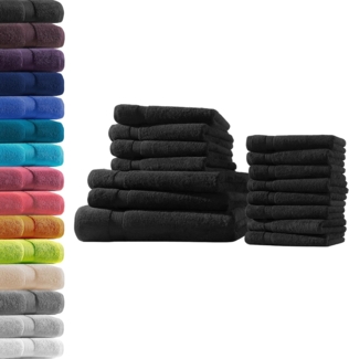 1x Badetuch + 2X Duschtuch + 4X Handtuch + 8X Gästetuch | Schwarz | 100% Baumwolle Frottier | Oeko-TEX® Standard 100 | Premium Qualität 500 g/m²