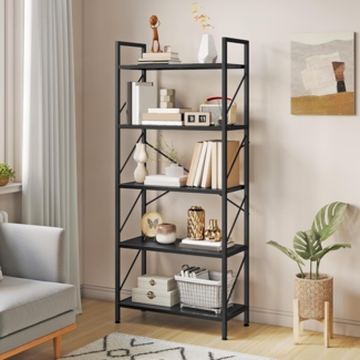 YITAHOME Bücherregal, Standregal mit 5 Ebenen, Hohes Lagerregal mit Metallrahmen, Industrielles Ausstellungsregal, Regaleinheiten, für Wohnzimmer, Schlafzimmer, Homeoffice, Küche, Schwarz Regal