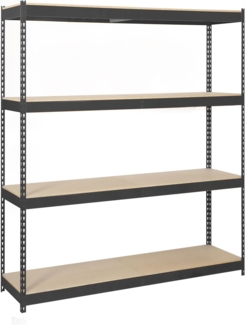 SimonRack Metallregal, ohne Schrauben, 4 Holzböden, hohe Tragkraft 600 kg, 2000 x 1800 x 750 mm, Werkstattregal, Garage, Abstellraum, Anthrazit/Holz