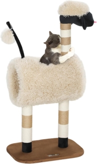 PawHut Kratzbaum 98 cm Katzenbaum im Schaf-Design, mit Kratzpfosten, Tunnel, Spielball, für Katzen bis 5 kg, Hellbraun