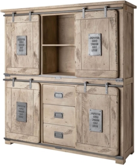 Massivmoebel24 Highboard (Mango 150x45x160 whitewash lackiert RAILWAY #325), Mango 150x45x160 whitewash lackiert RAILWAY #325