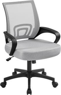 Yaheetech Bürostuhl Ergonomisch, Schreibtischstuhl mit Netzbespannung und Armlehnen, Drehstuhl aus Mesh, Chefsessel Wippfunktion, Höhenverstellbar Rückenschonend bis 136kg Belastbar, Grau