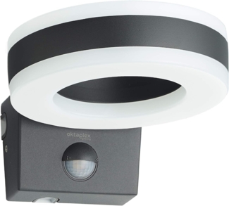 Oktaplex lighting LED Außen-Wandleuchte Porto IP65, Bewegungsmelder, LED fest integriert, Warmweiß, Außenbeleuchtung 15 Watt 1420 Lumen anthrazit
