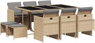 vidaXL 11-tlg. Garten-Essgruppe mit Kissen Beigemischung Poly Rattan 3210612